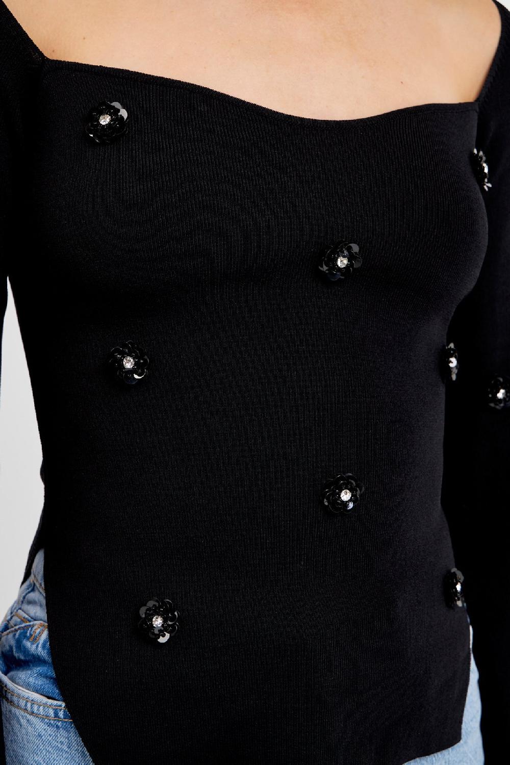 Endless Rose Sequin Flower Sweater BLACK