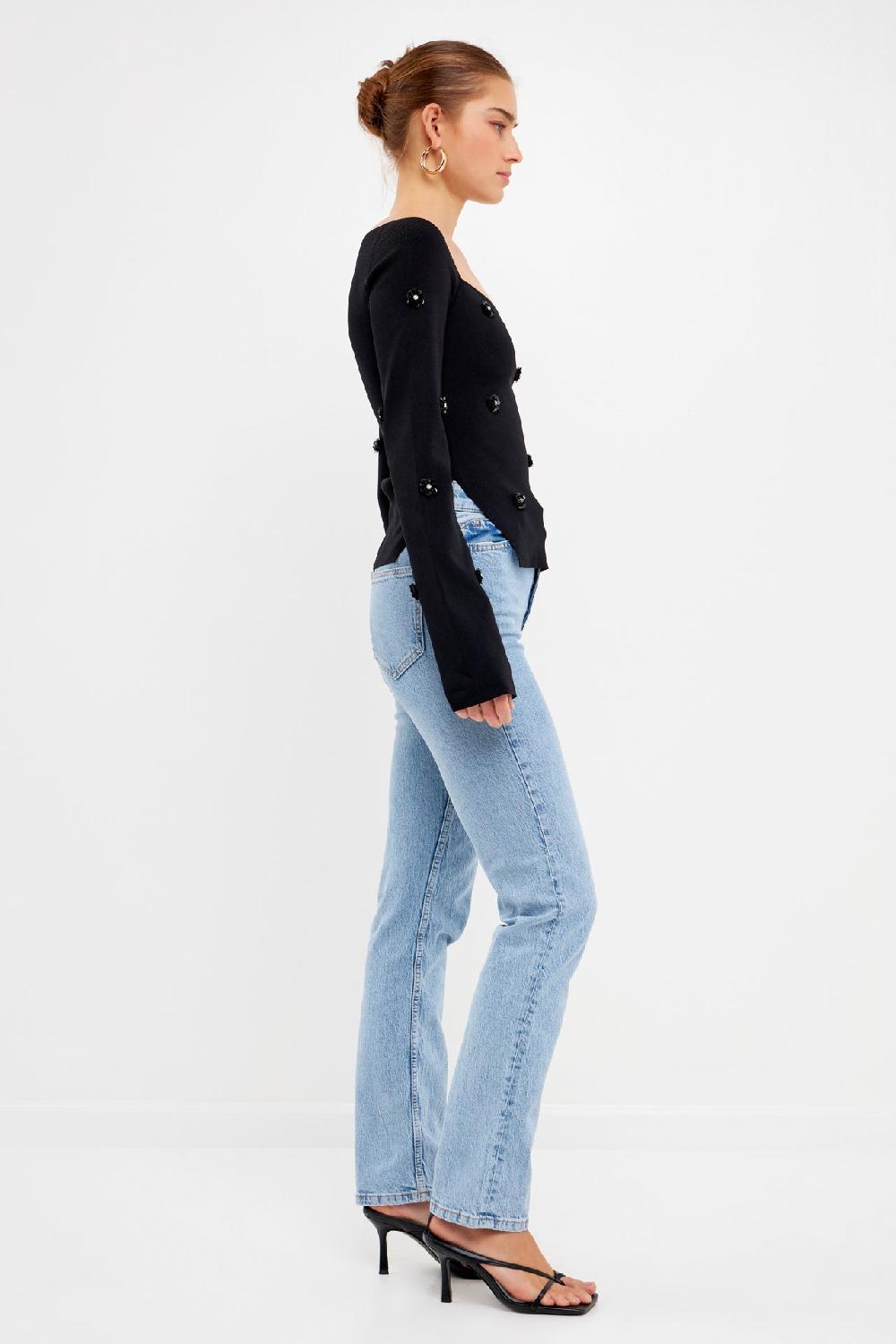 Endless Rose Sequin Flower Sweater BLACK