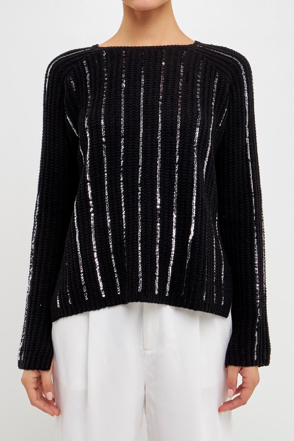 Endless Rose Sequin Knit Sweater BLACK