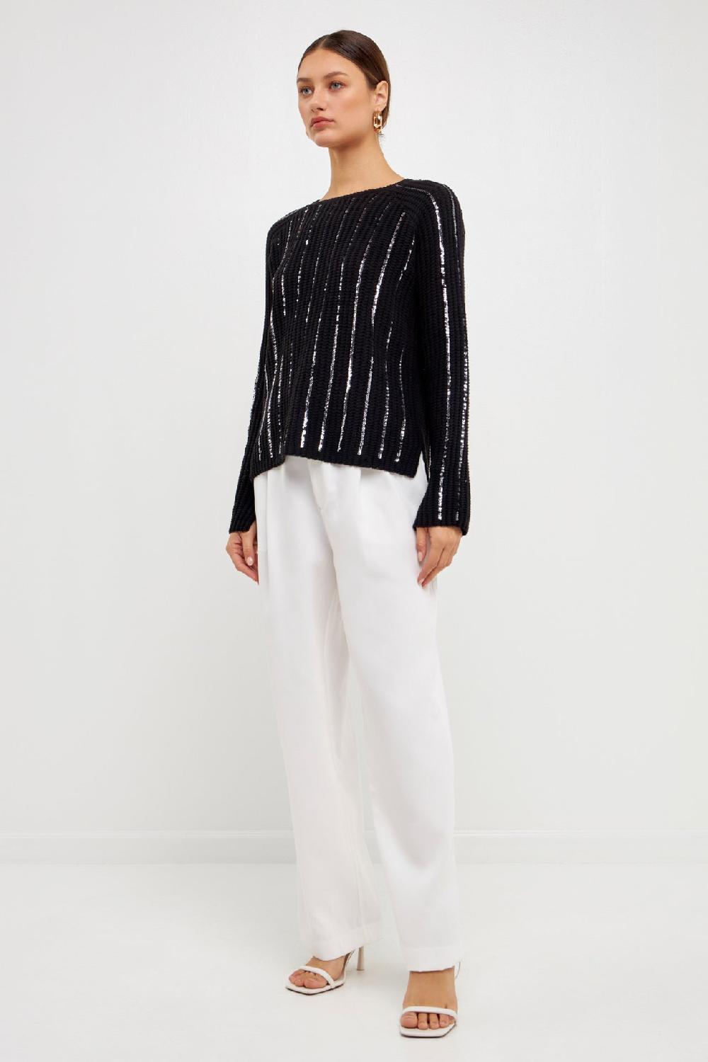 Endless Rose Sequin Knit Sweater BLACK