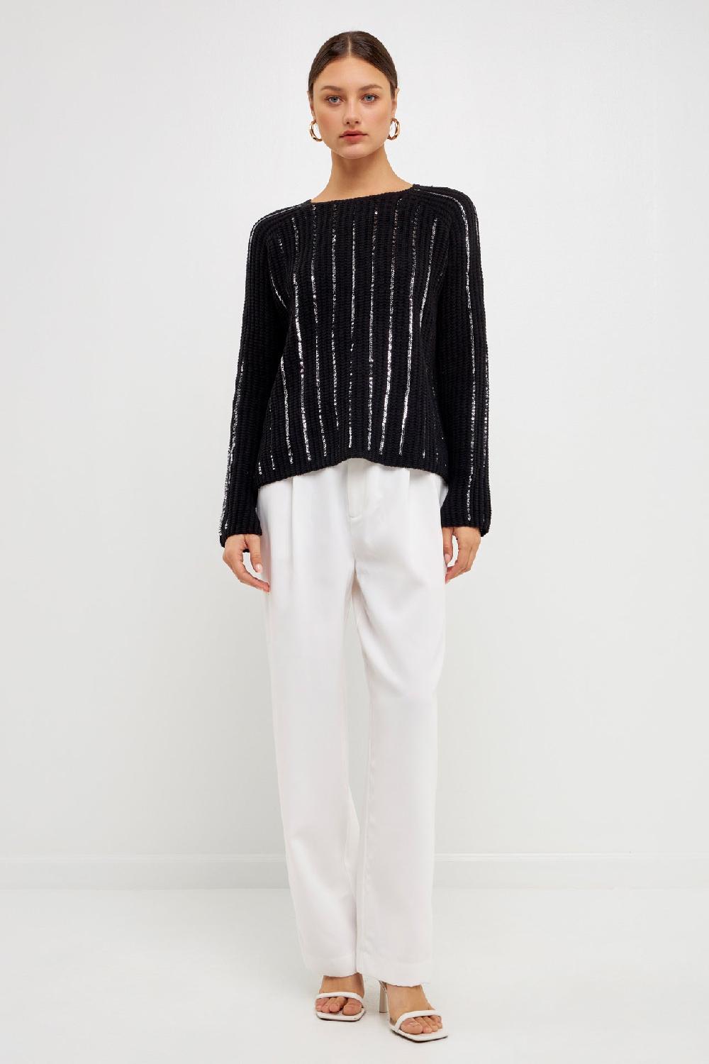 endless rose Sequin Knit Sweater BLACK