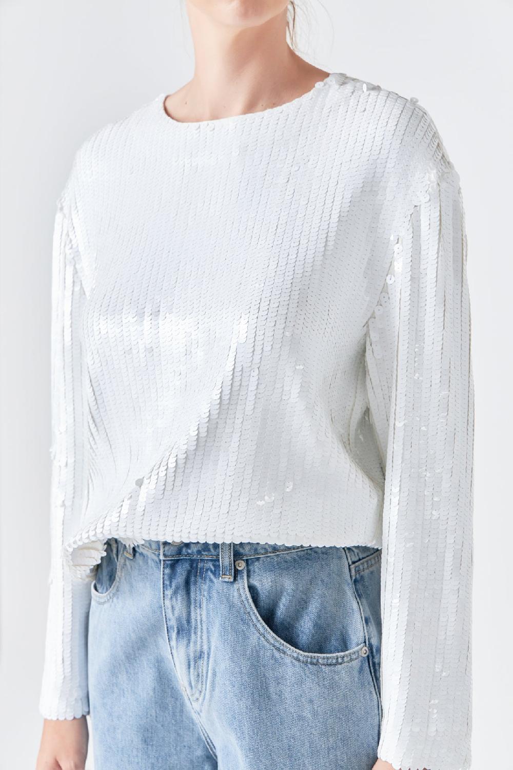Endless Rose Sequin Loose Fit Top WHITE