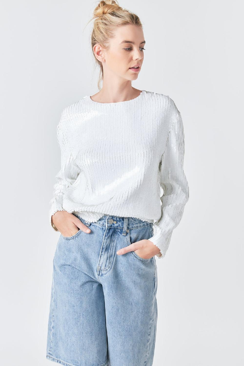 Endless Rose Sequin Loose Fit Top WHITE