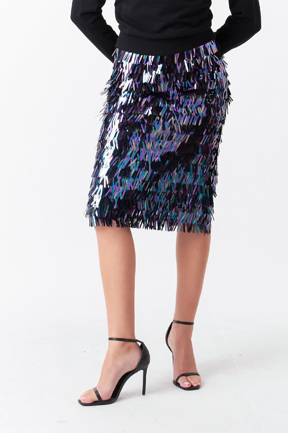Endless Rose Sequin Midi Skirt BLACK