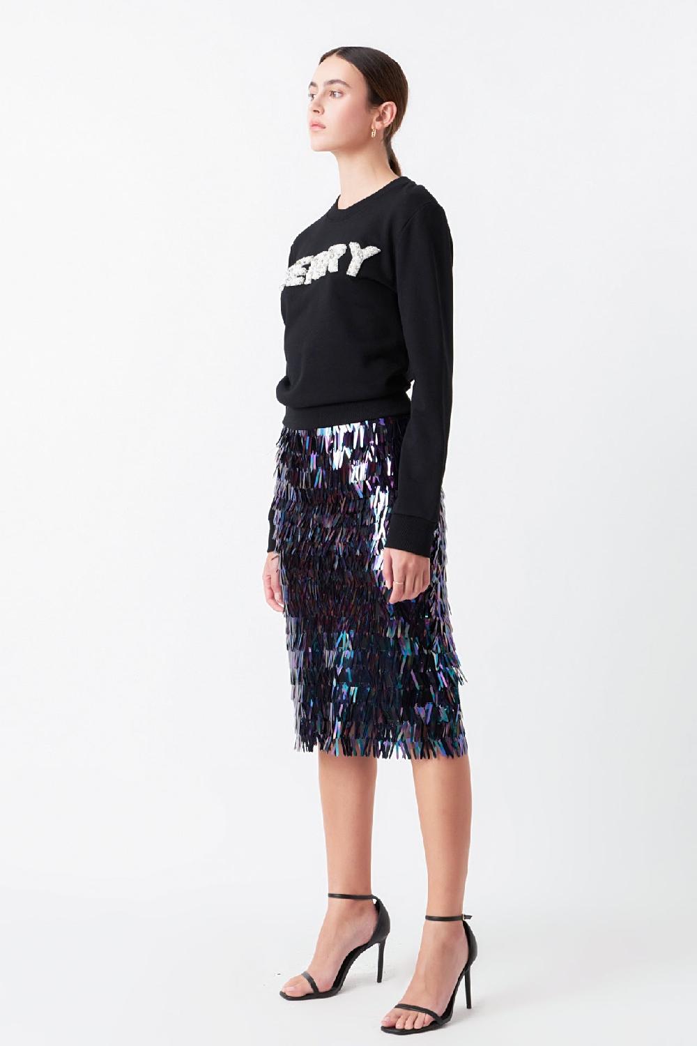 Endless Rose Sequin Midi Skirt BLACK