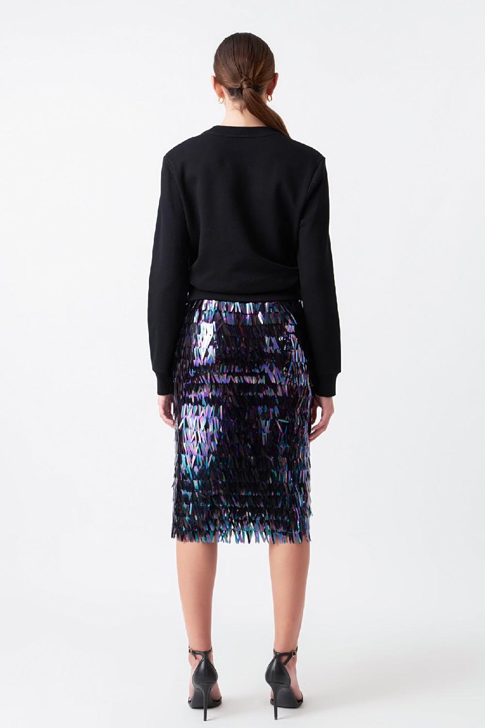 Endless Rose Sequin Midi Skirt BLACK