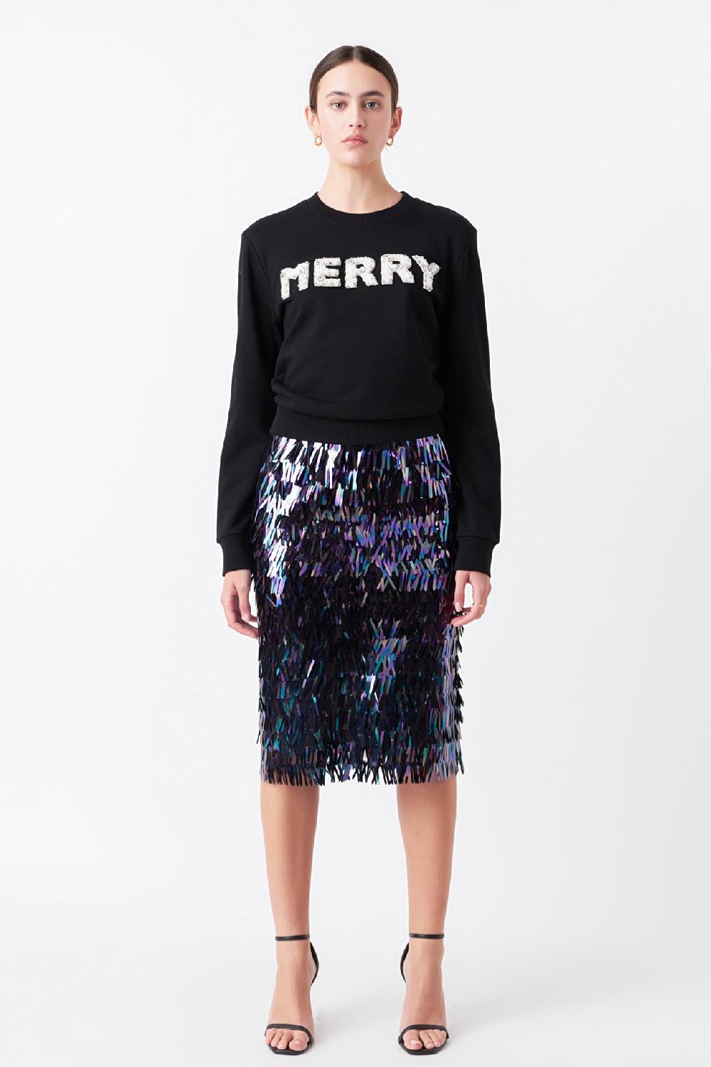 endless rose Sequin Midi Skirt BLACK