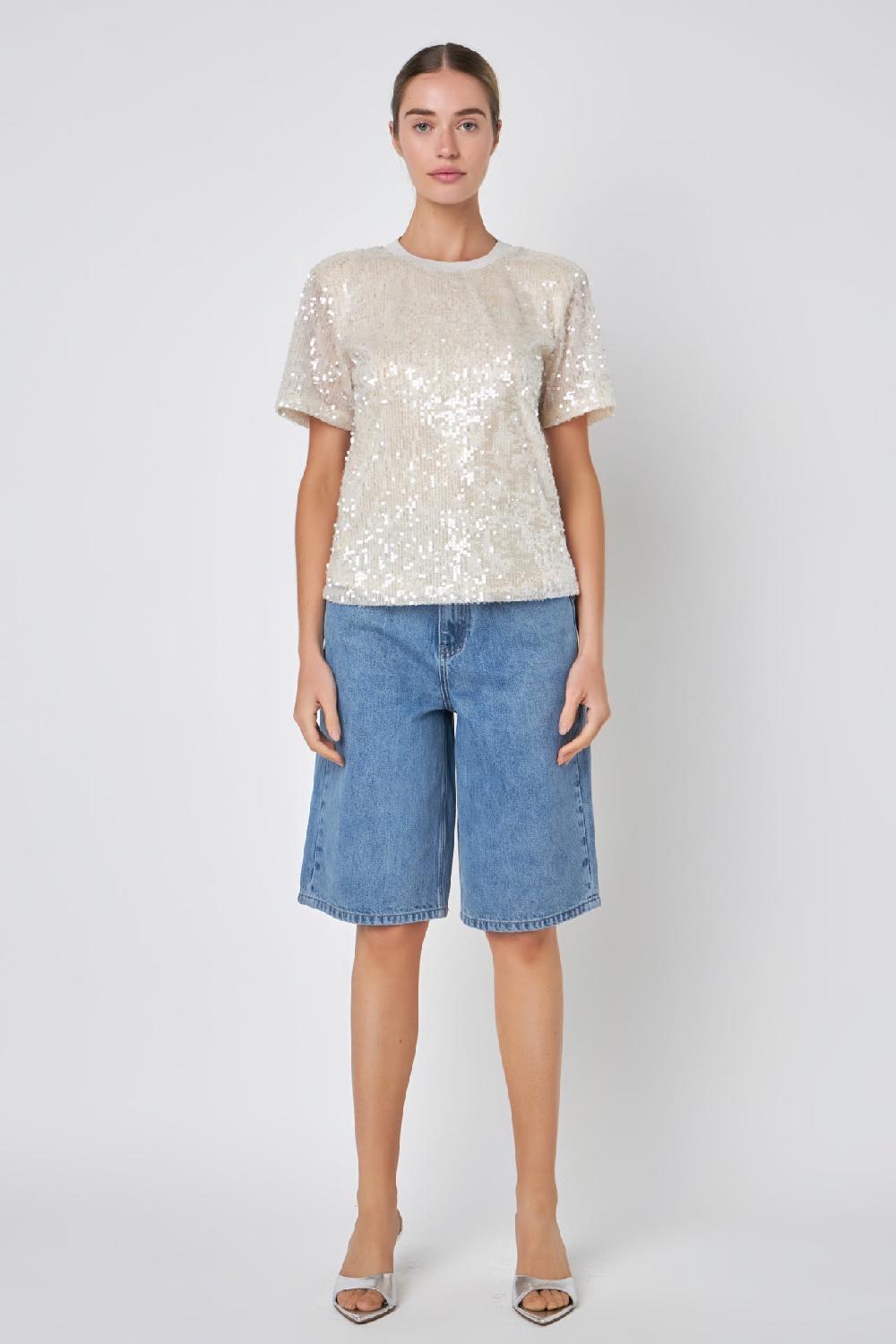 Endless Rose Sequin Open Back Top NUDE PINK