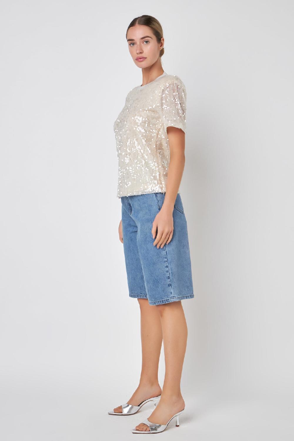 Endless Rose Sequin Open Back Top NUDE PINK