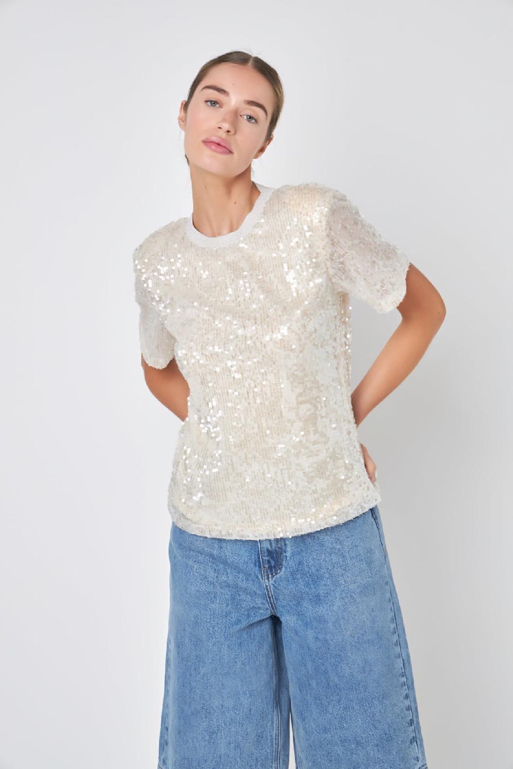 endless rose Sequin Open Back Top NUDE PINK