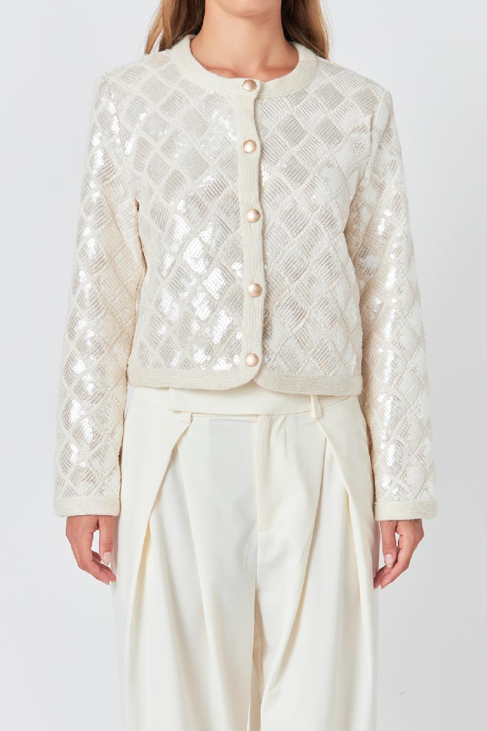 Endless Rose Sequin Patchwork Crochet Jacket IVORY