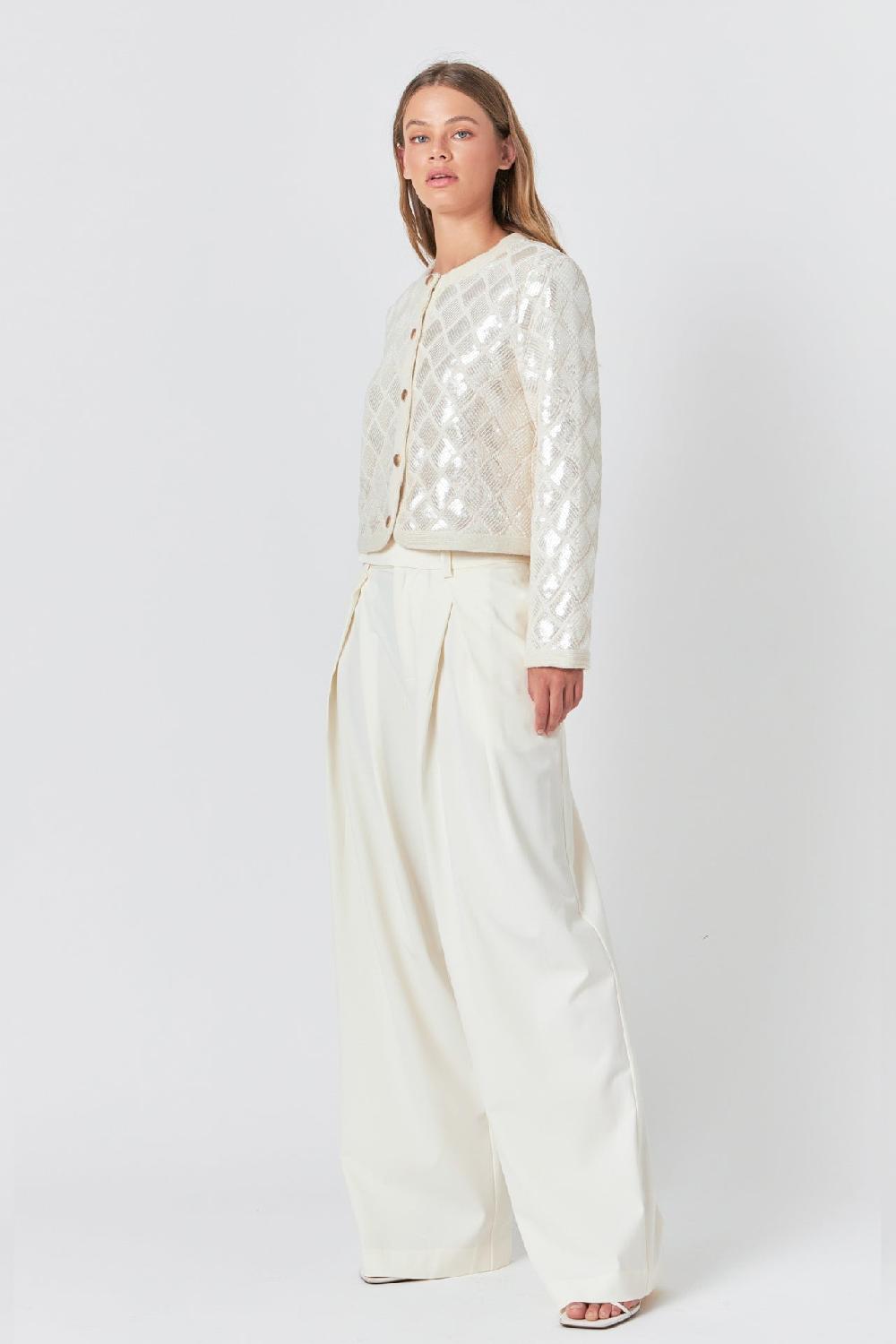 Endless Rose Sequin Patchwork Crochet Jacket IVORY