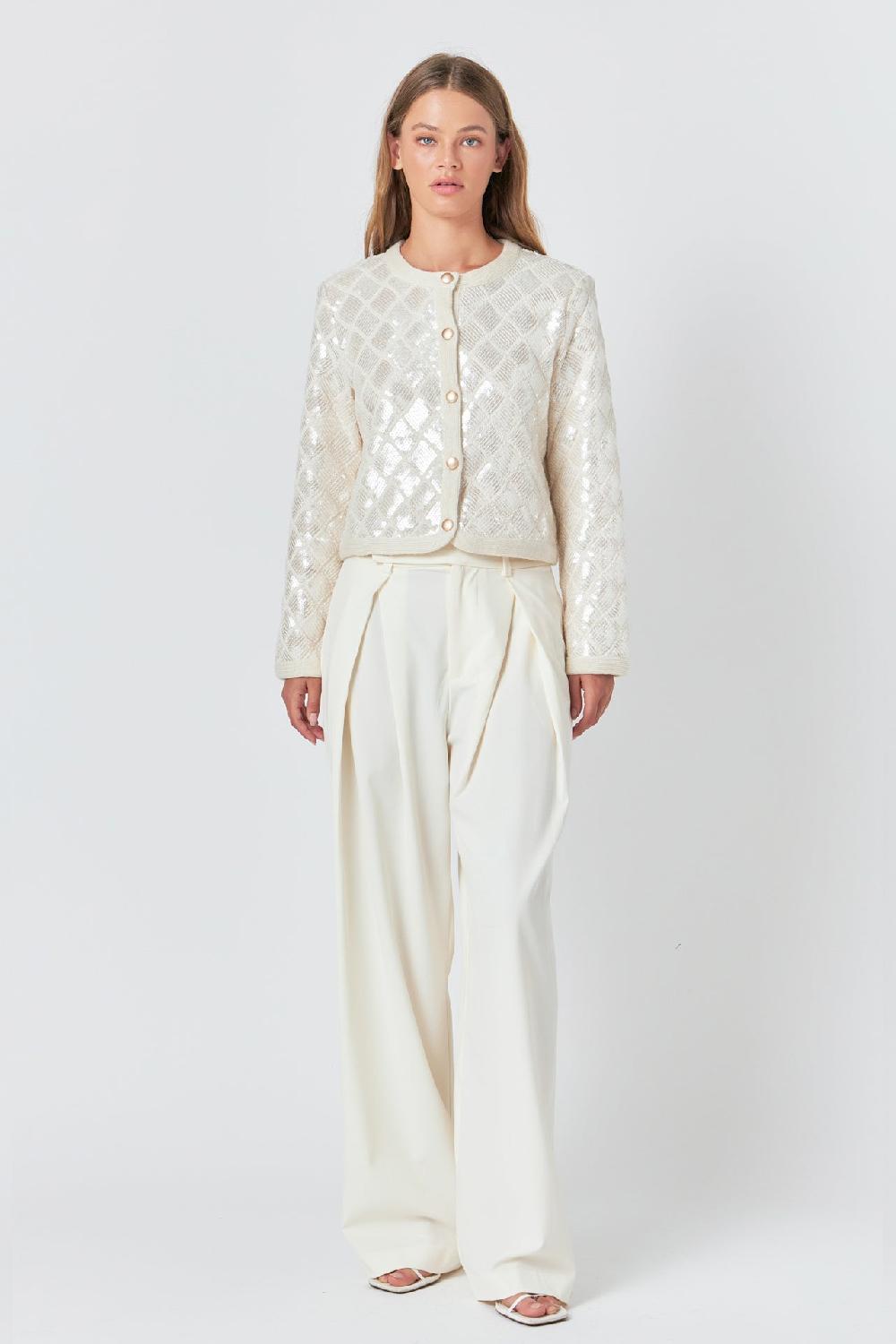 endless rose Sequin Patchwork Crochet Jacket IVORY