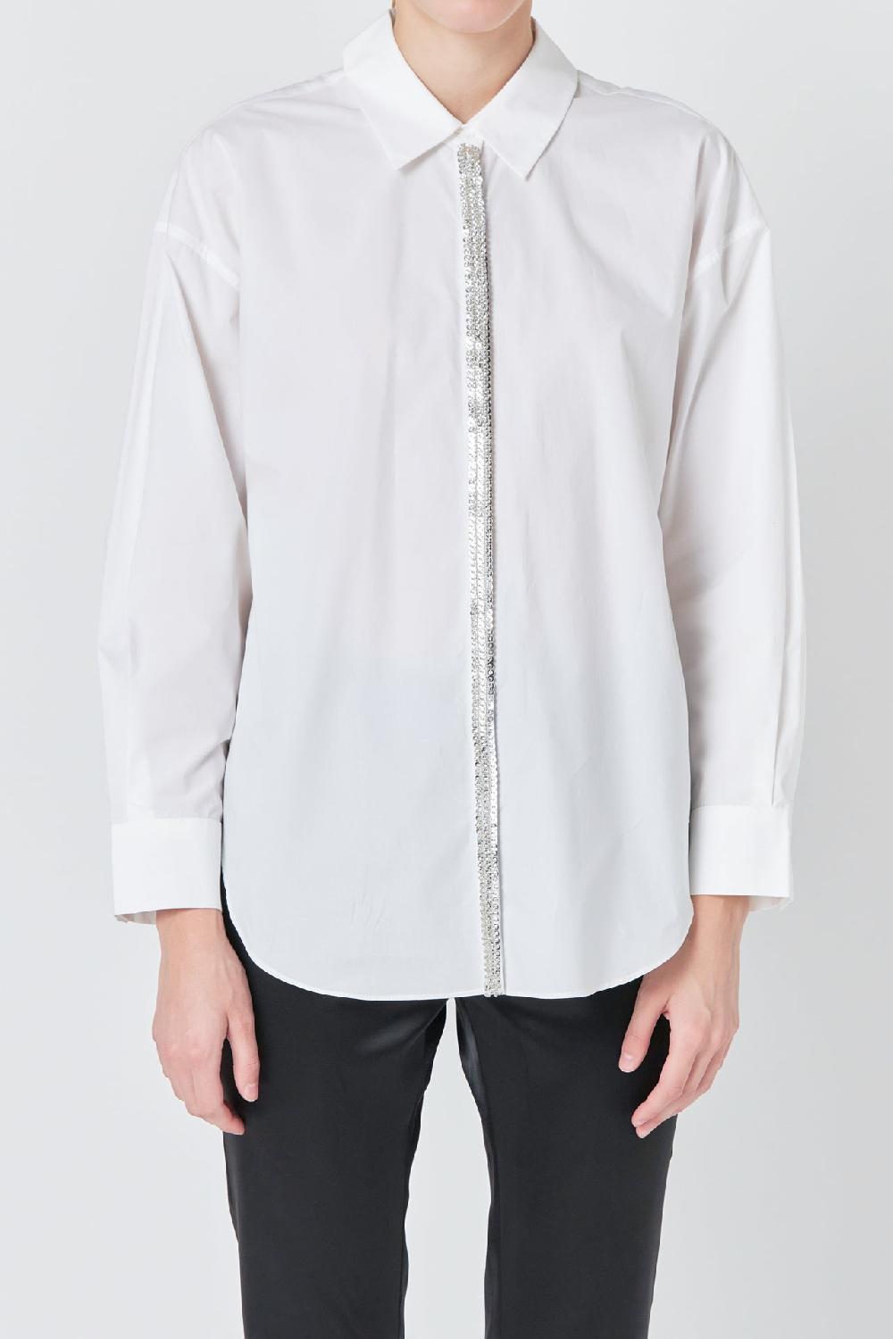 Endless Rose Sequin Placket Button-Up Shirt WHITE