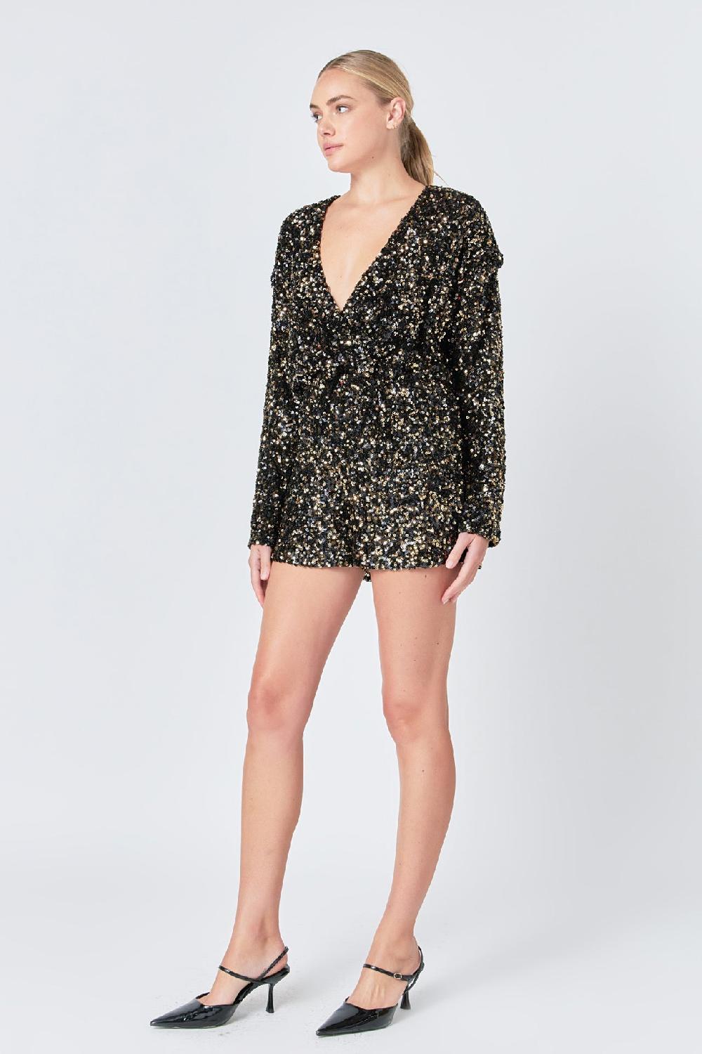 Endless Rose Sequin Romper BLACK/GOLD