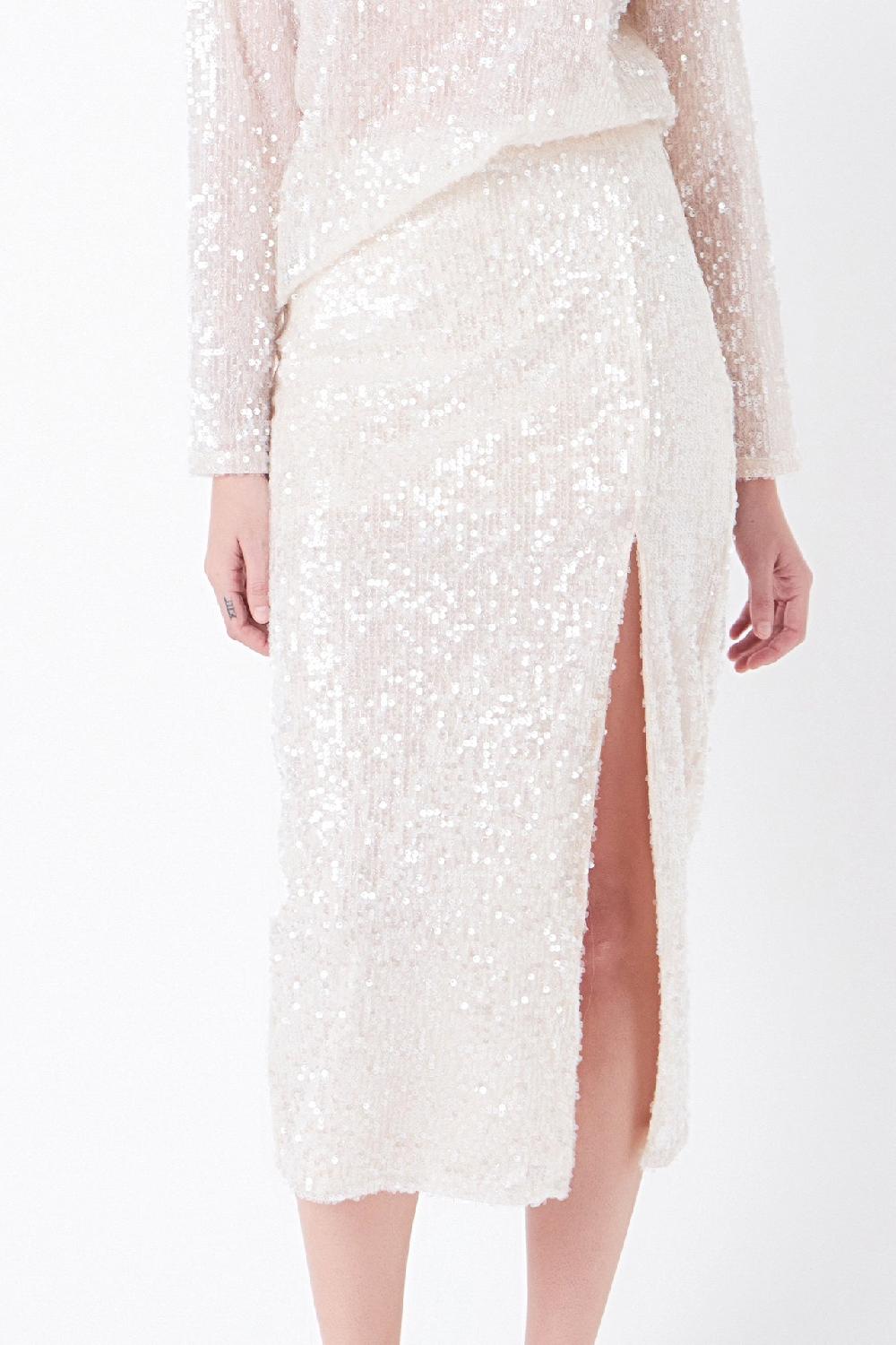 Endless Rose Sequin Vent Midi Skirt NUDE PINK