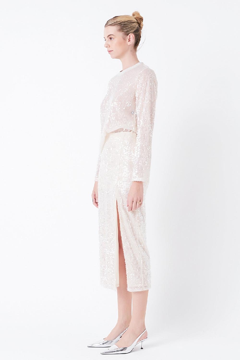 Endless Rose Sequin Vent Midi Skirt NUDE PINK