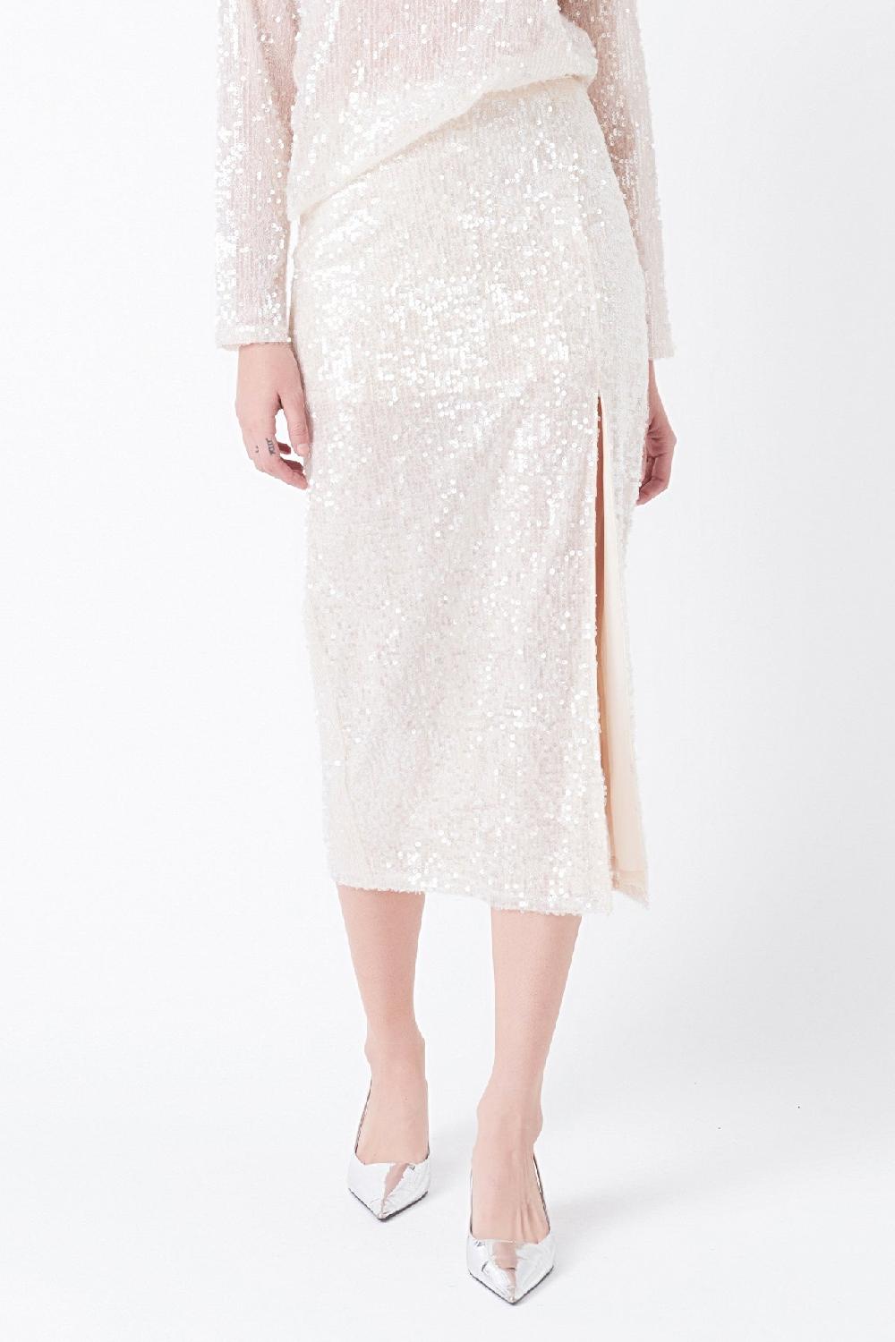 Endless Rose Sequin Vent Midi Skirt NUDE PINK