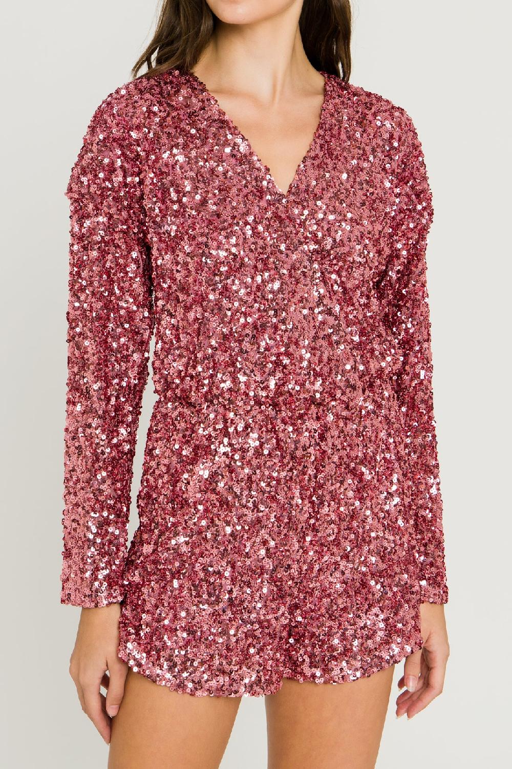 Endless Rose Sequin Wrap Romper PINK