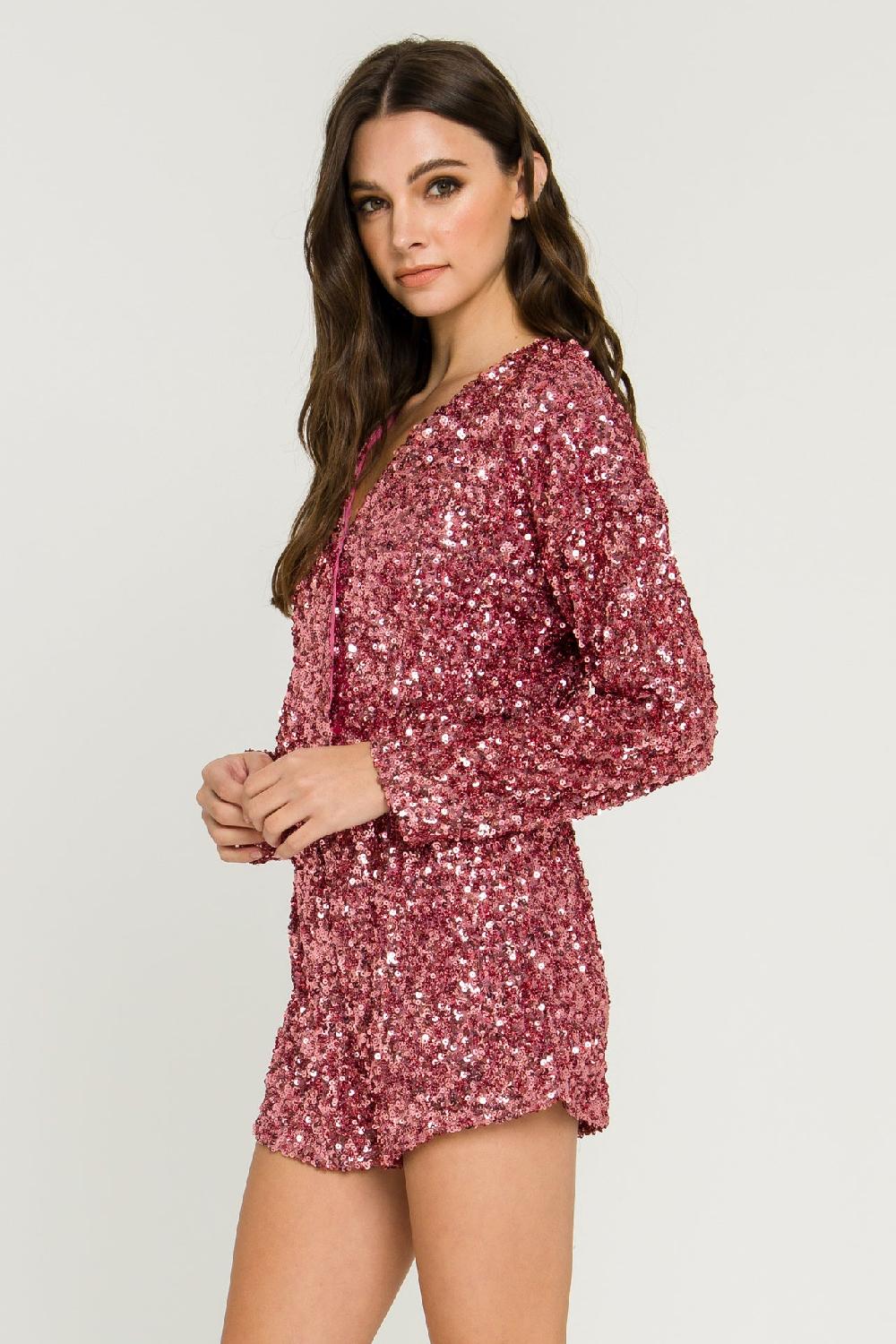 Endless Rose Sequin Wrap Romper PINK