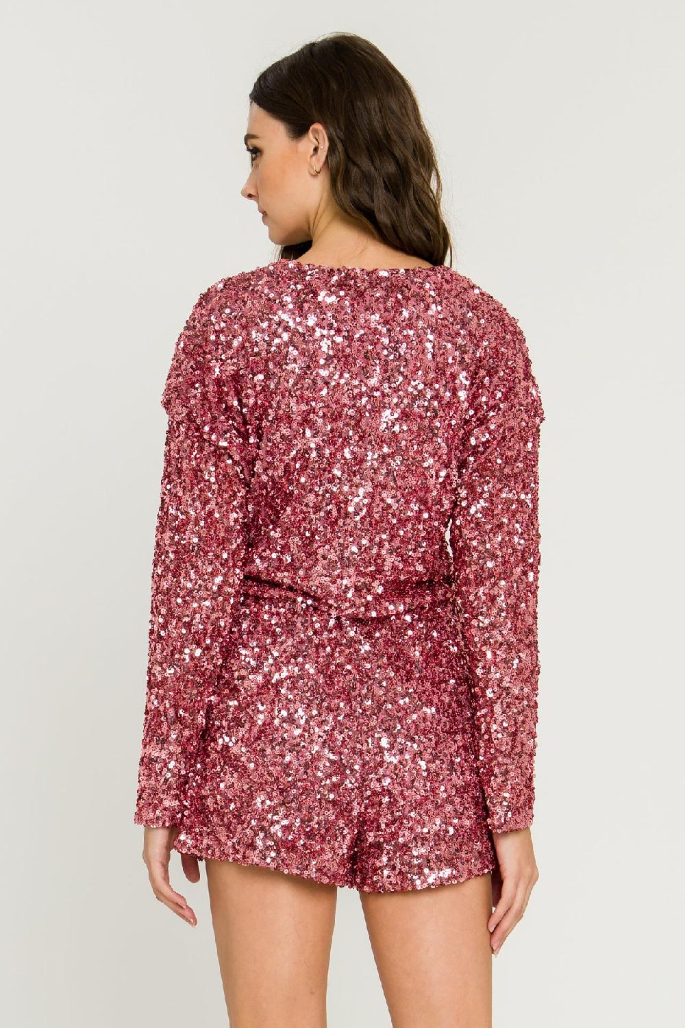 Endless Rose Sequin Wrap Romper PINK