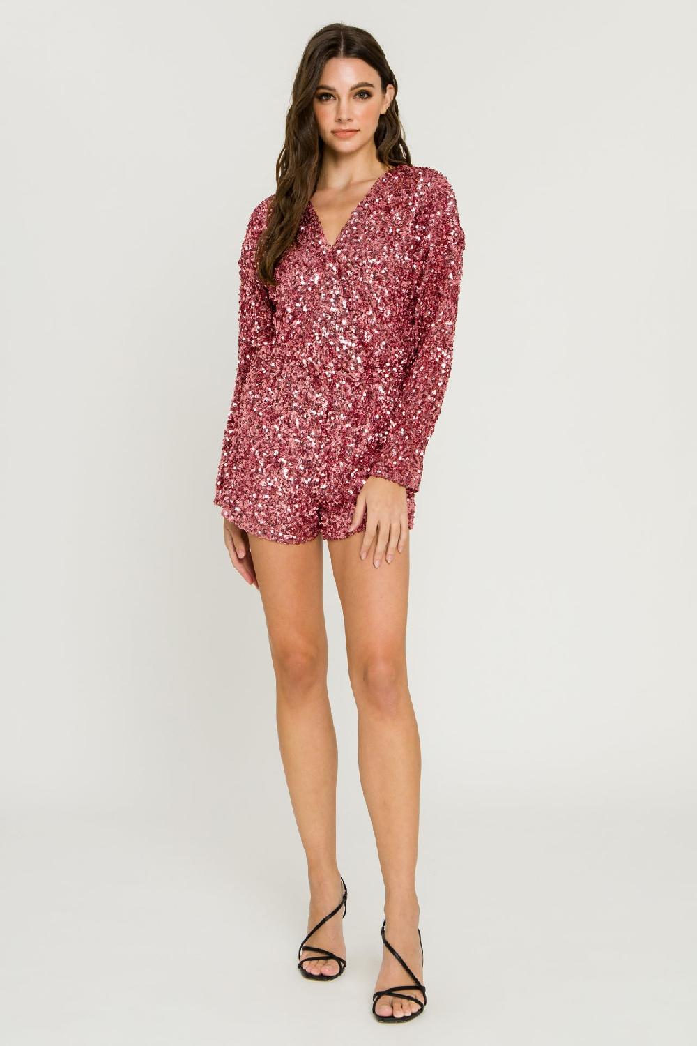 endless rose Sequin Wrap Romper PINK