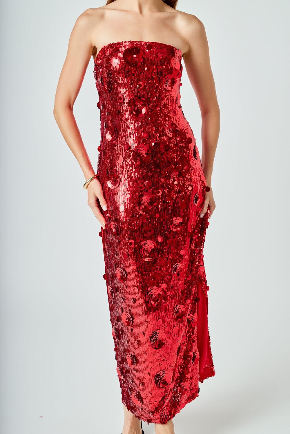 Endless Rose Sequins Applique Midi Dress RED