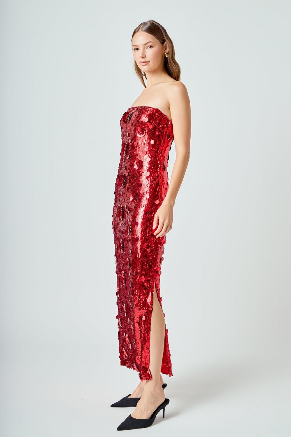 Endless Rose Sequins Applique Midi Dress RED