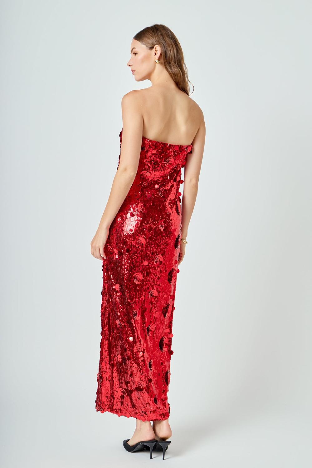Endless Rose Sequins Applique Midi Dress RED