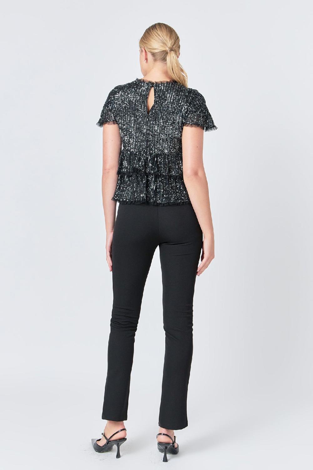 Endless Rose Sequins Baby Doll Top With Mesh IVORY