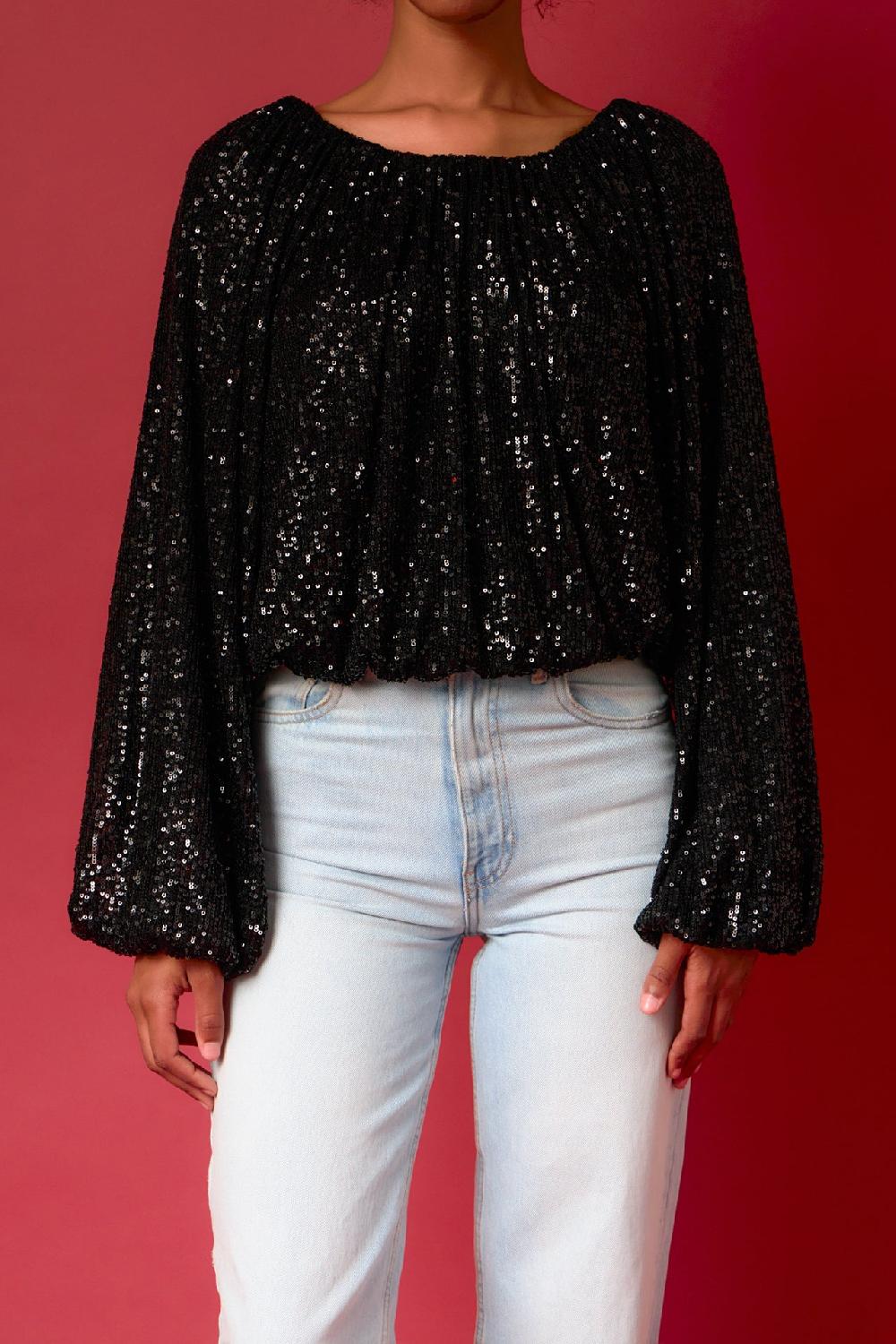 Endless Rose Sequins Blouson Top JET BLACK
