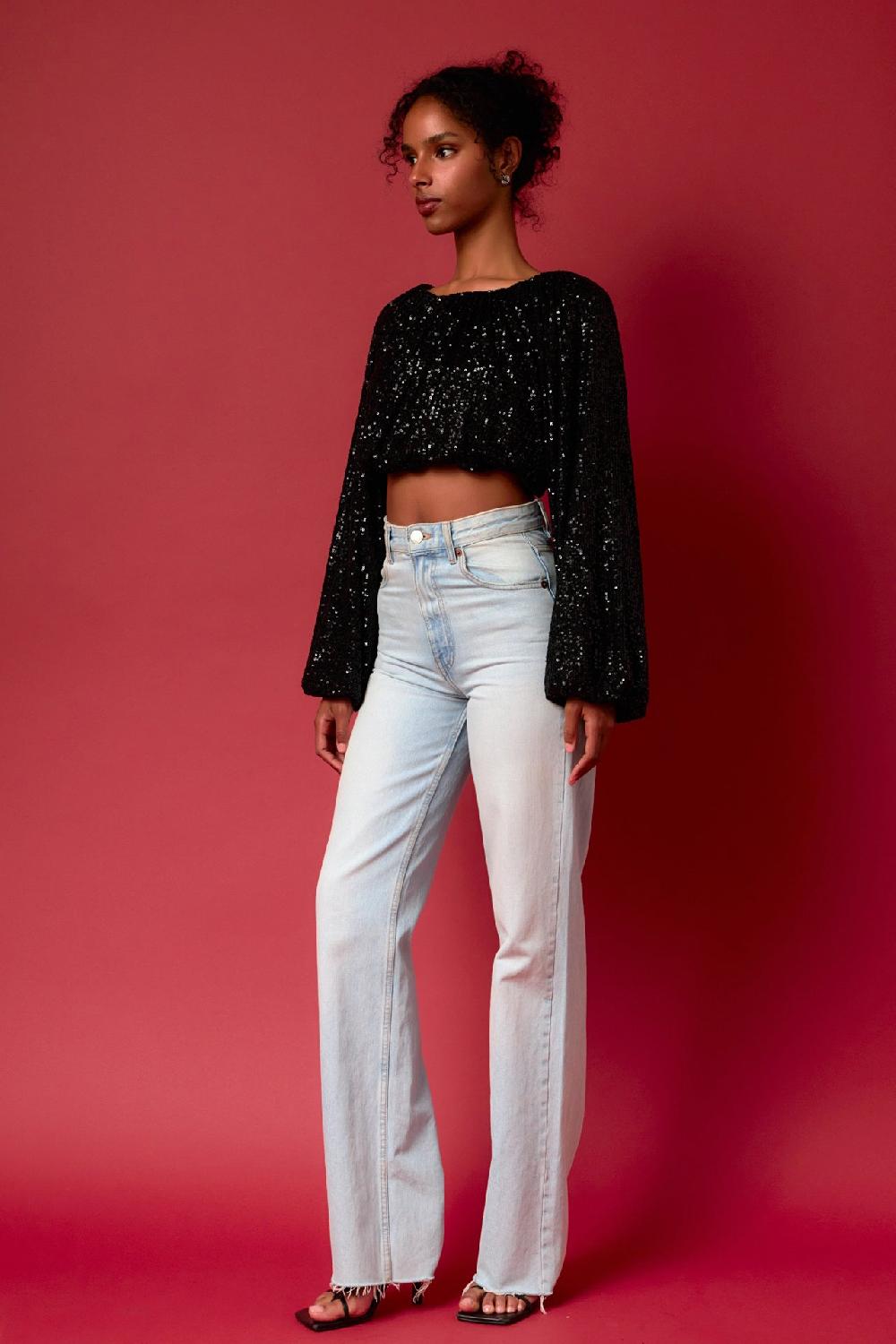 Endless Rose Sequins Blouson Top JET BLACK