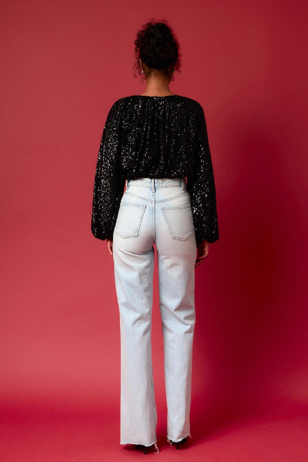 Endless Rose Sequins Blouson Top JET BLACK
