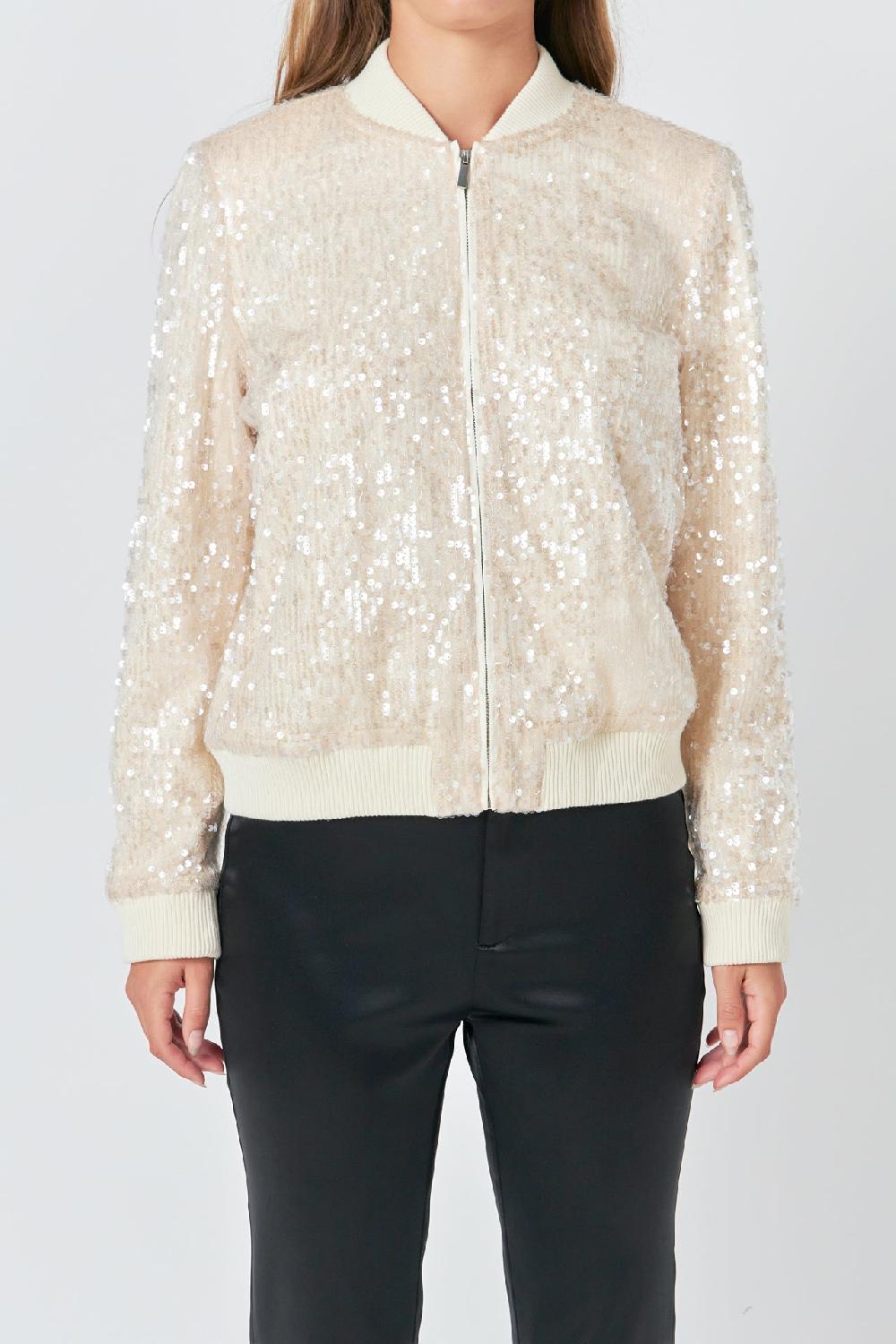 Endless Rose Sequins Bomber Jacket NUDE