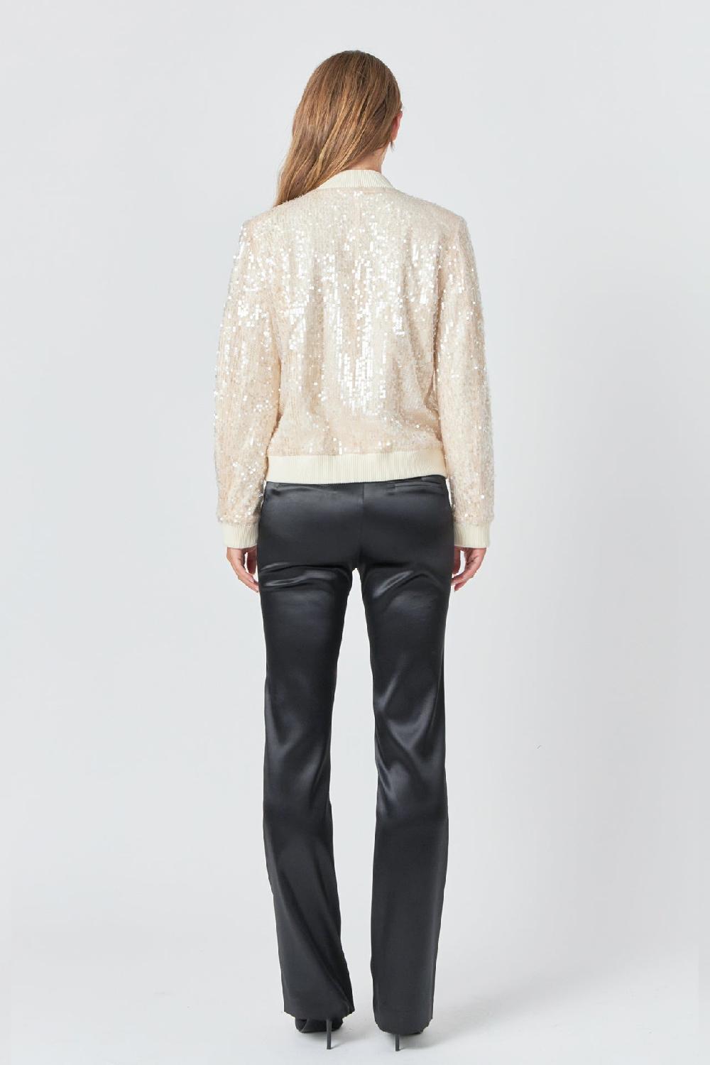 Endless Rose Sequins Bomber Jacket NUDE