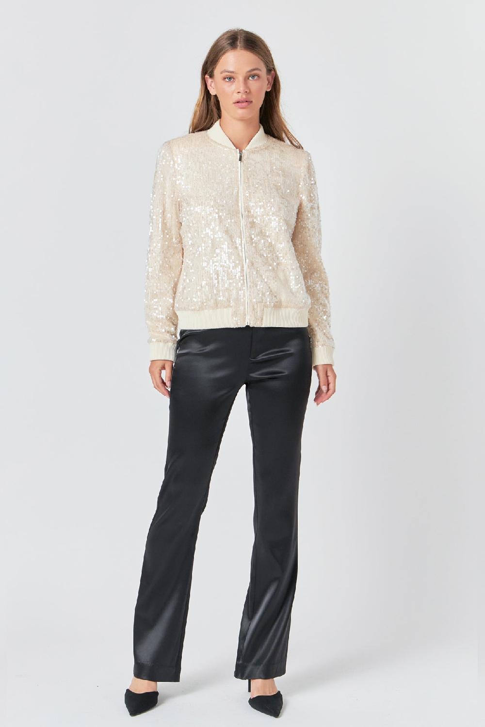 endless rose Sequins Bomber Jacket NUDE