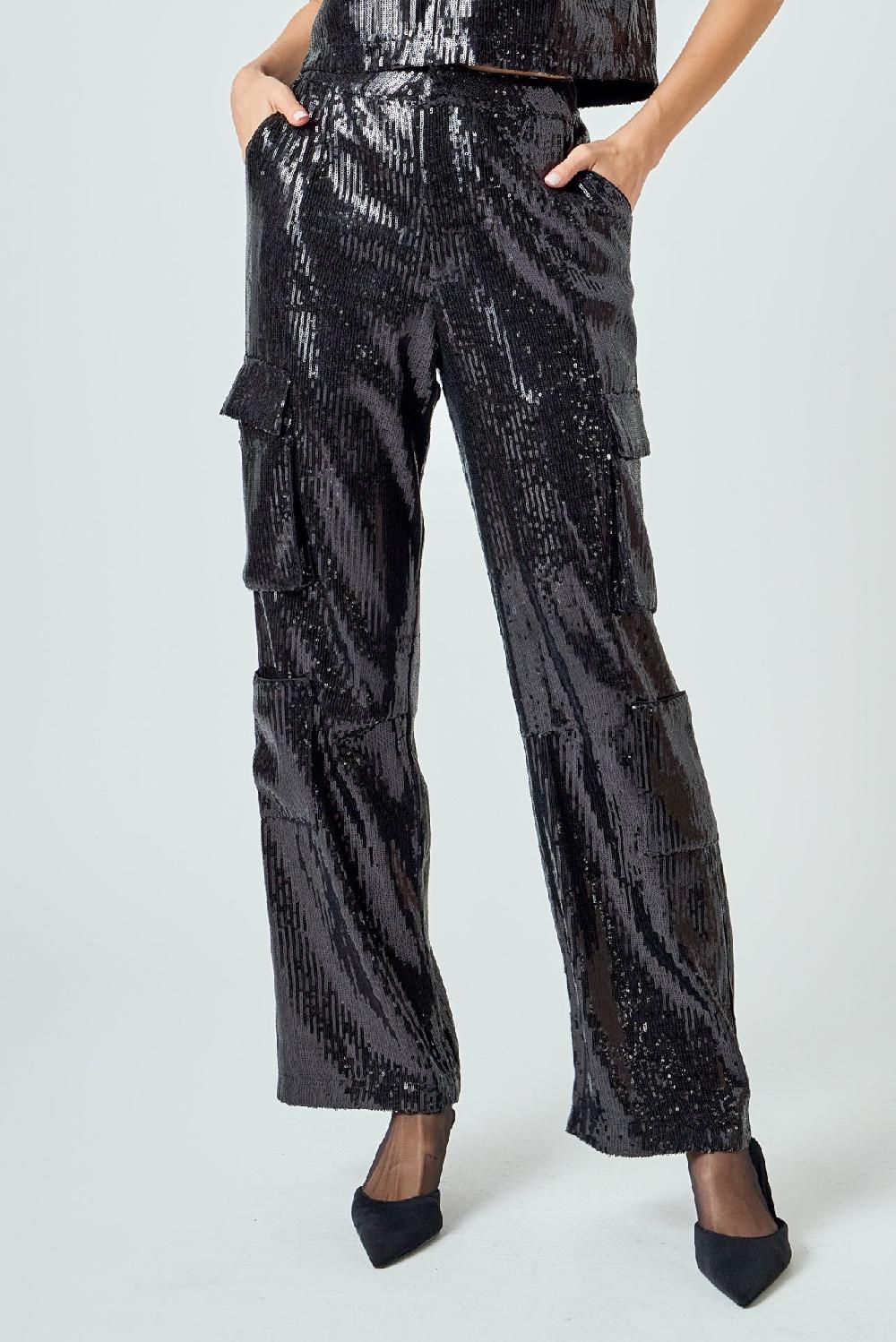 Endless Rose Sequins Cargo Pants BLACK