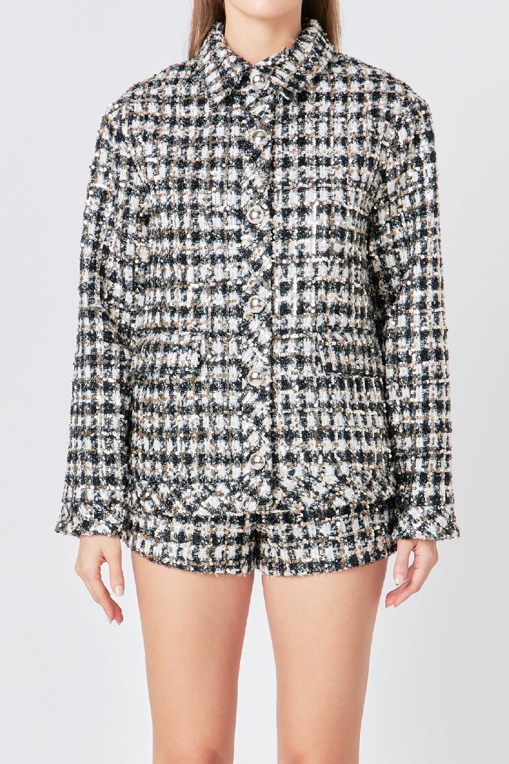 Endless Rose Sequins Check Jacket BLACK/WHITE