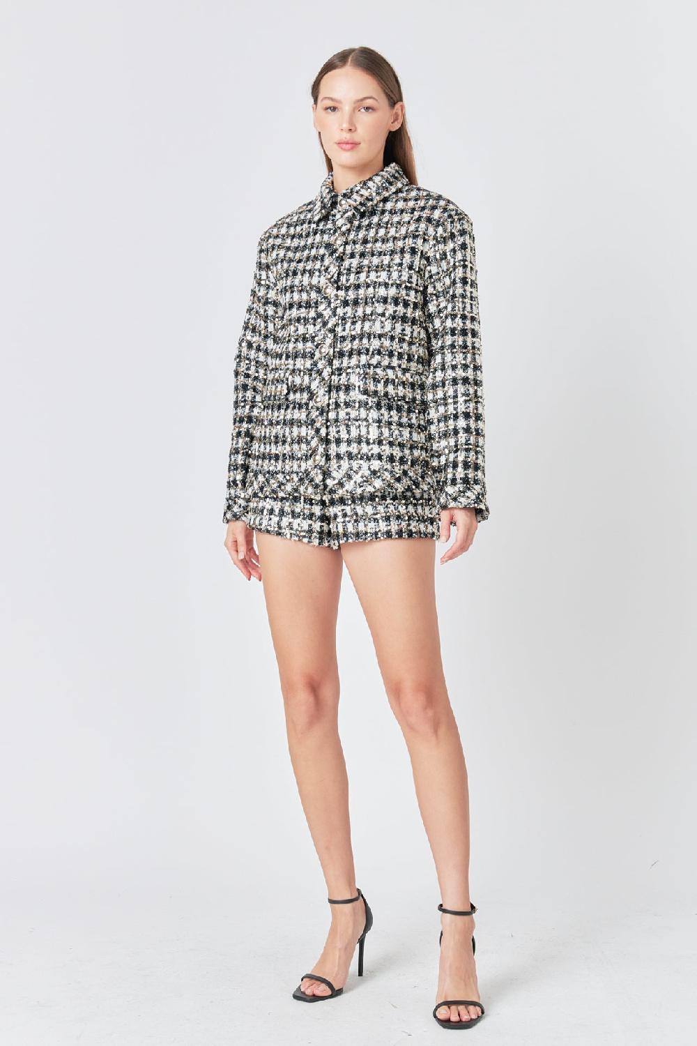 Endless Rose Sequins Check Jacket BLACK/WHITE