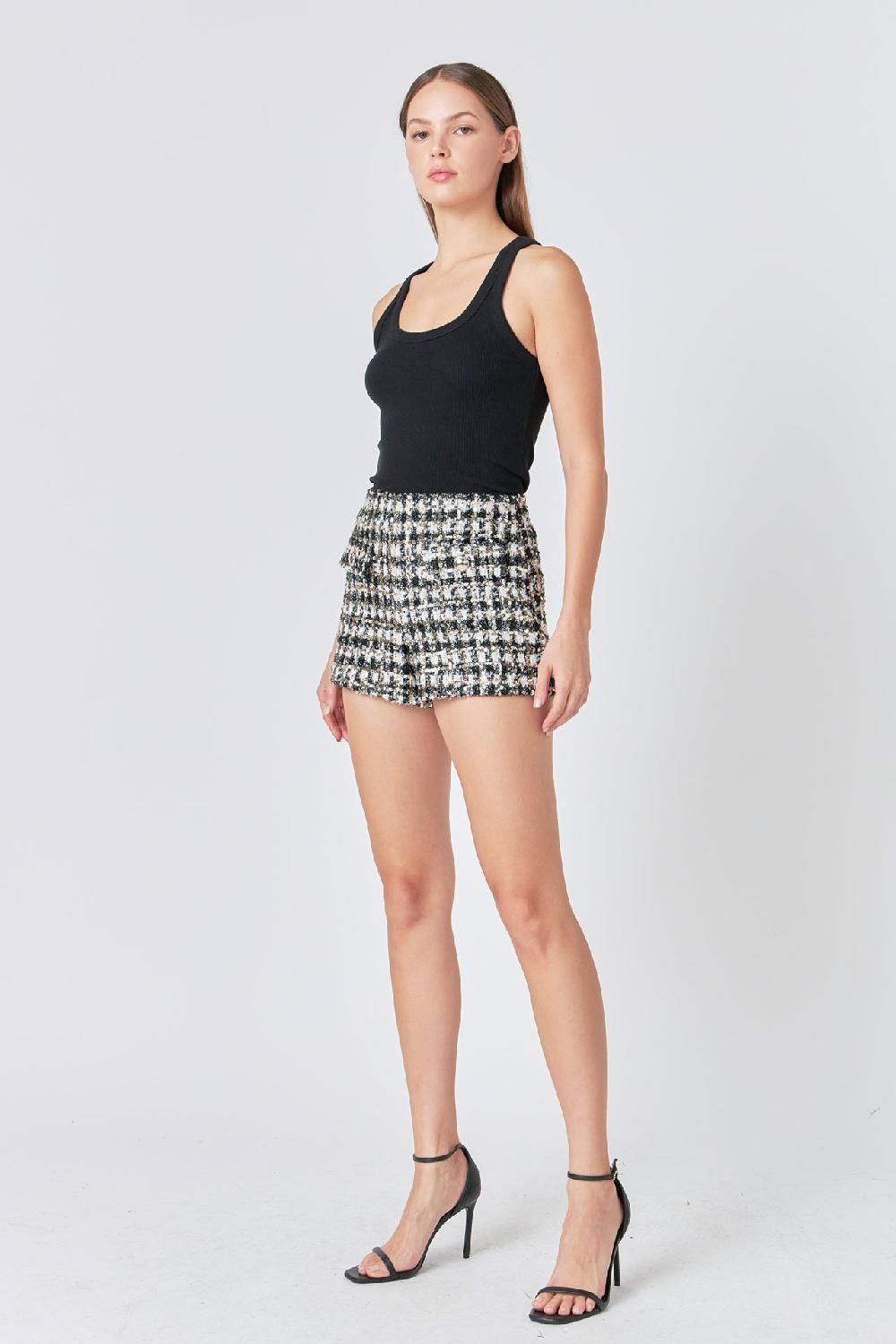 Endless Rose Sequins Check Shorts BLACK/WHITE
