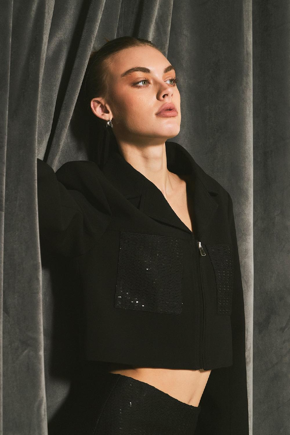 endless rose Sequins Combo Jacket BLACK