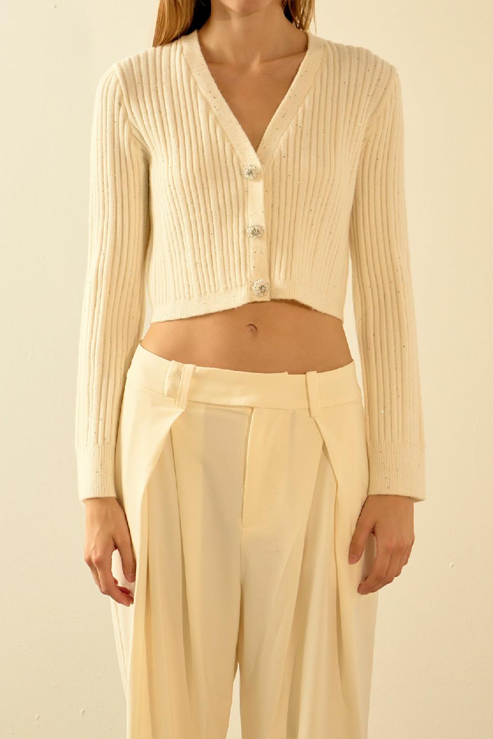 Endless Rose Sequins Crop Cardigan WHITE