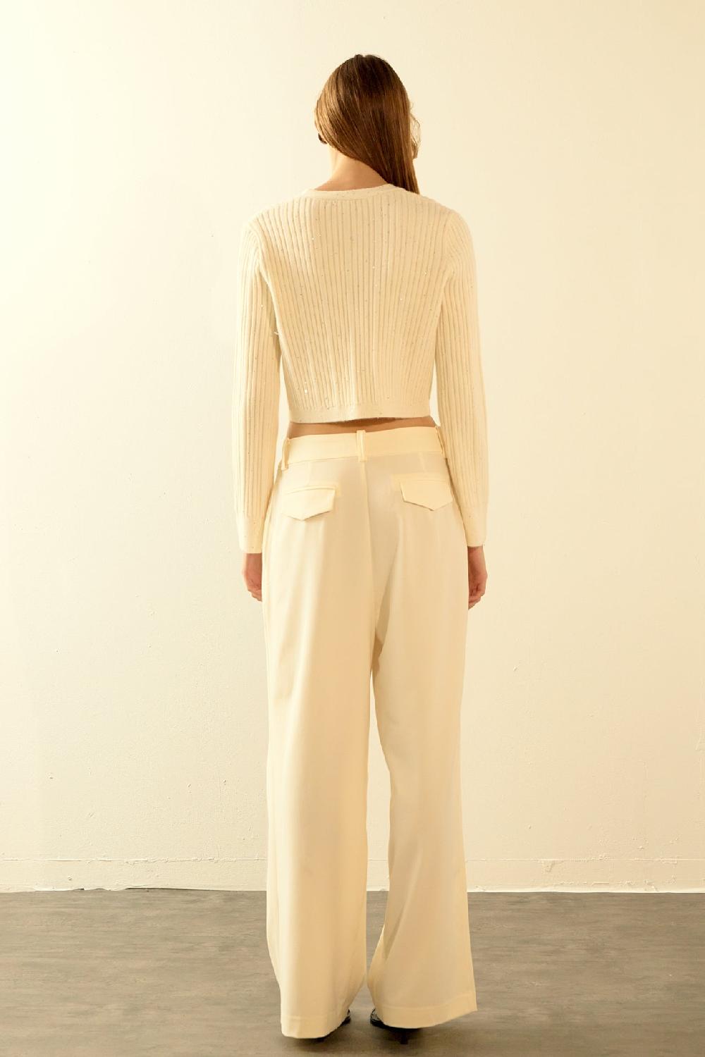 Endless Rose Sequins Crop Cardigan WHITE