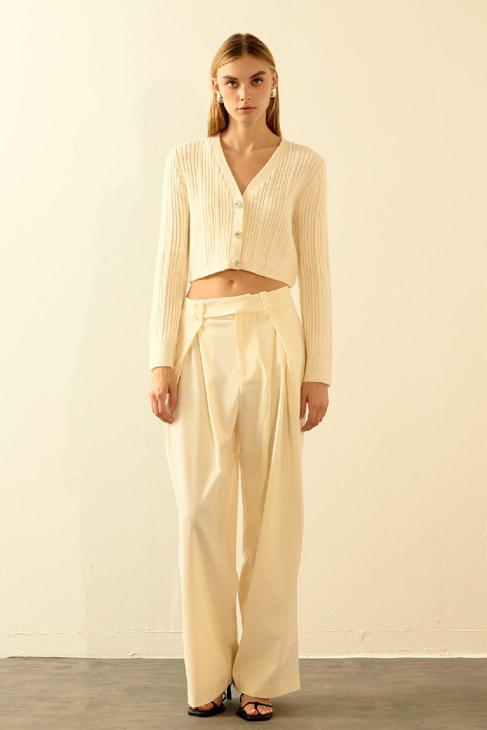 endless rose Sequins Crop Cardigan WHITE