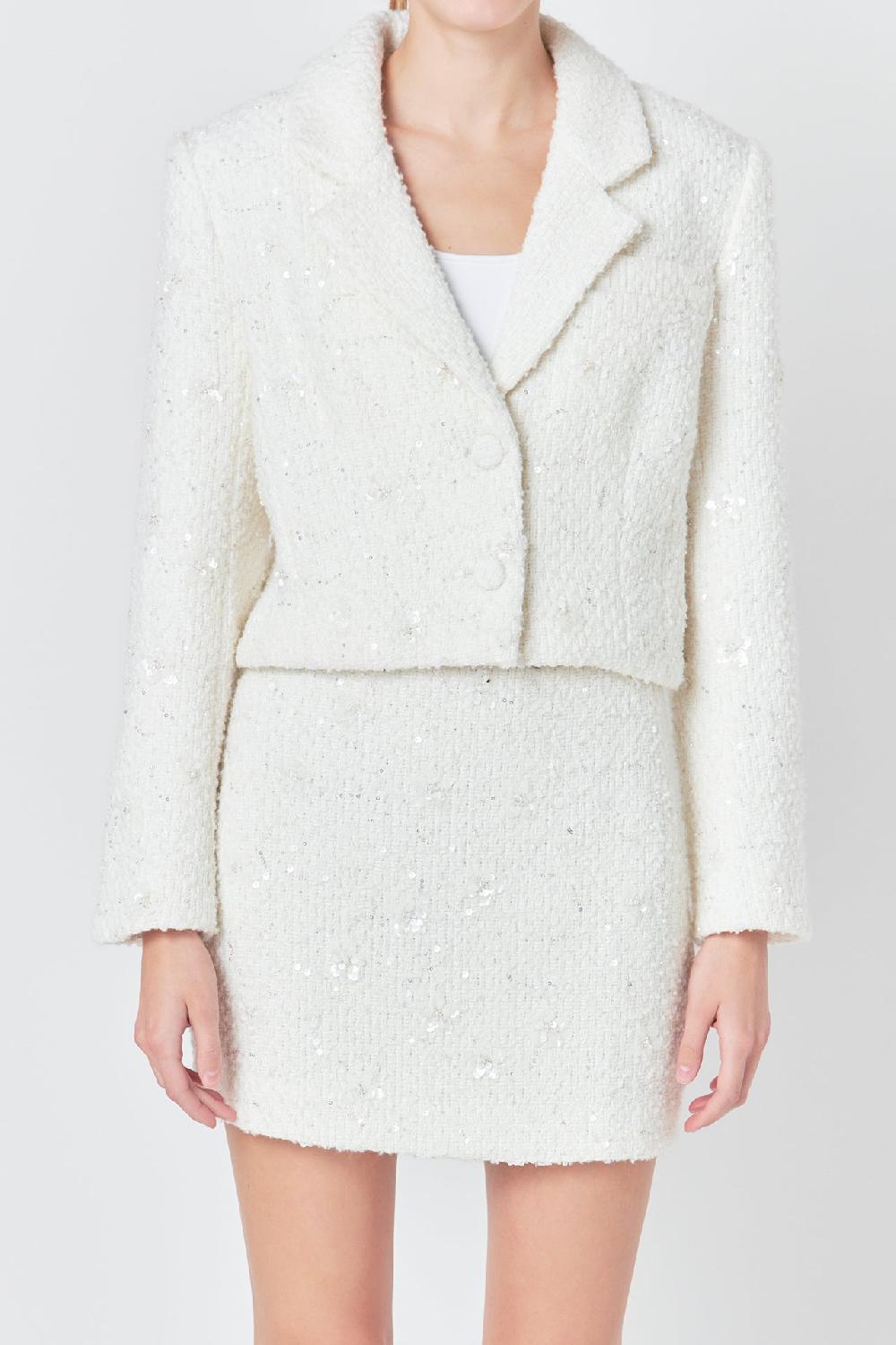 Endless Rose Sequins Cropped Blazer WHITE
