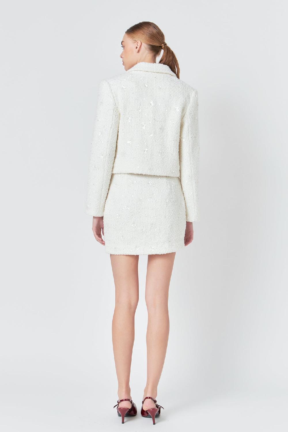Endless Rose Sequins Cropped Blazer WHITE
