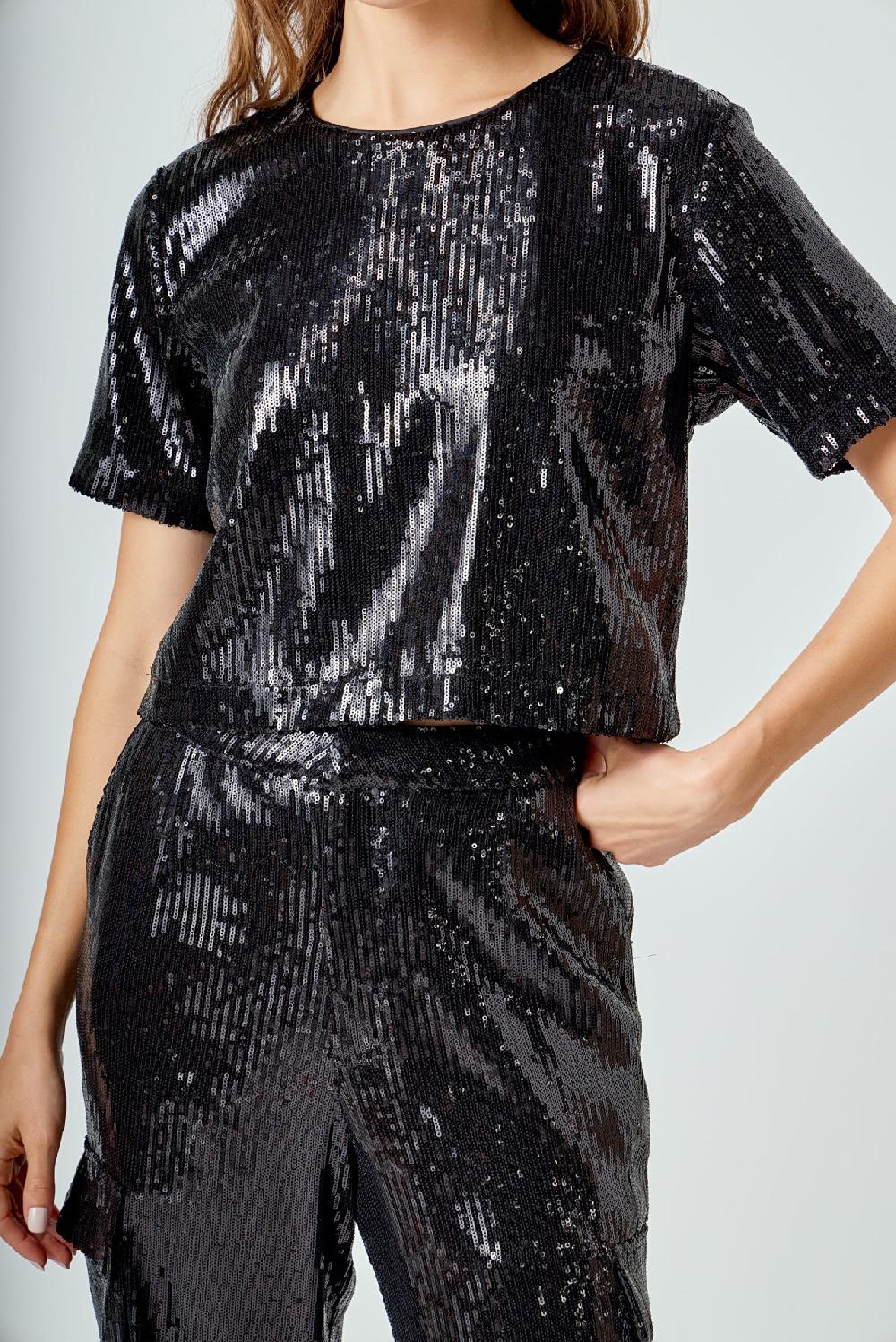 Endless Rose Sequins Cropped Top BLACK