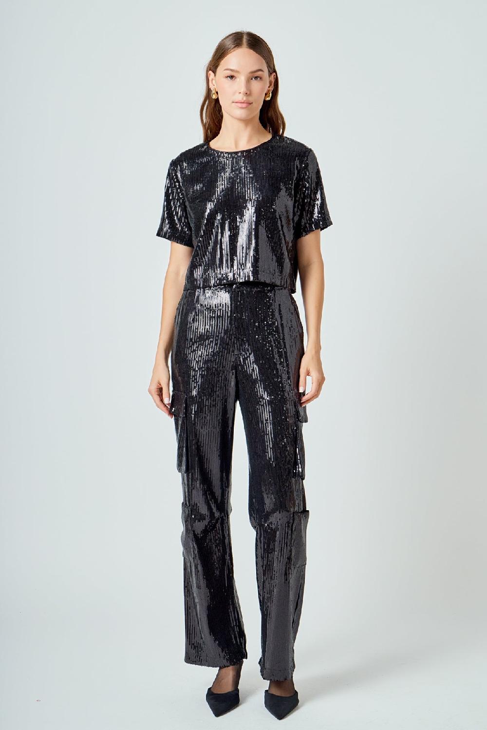 Endless Rose Sequins Cropped Top BLACK