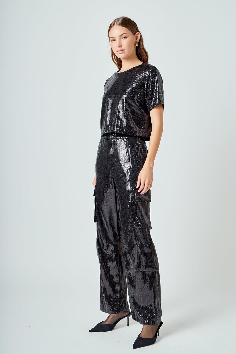 Endless Rose Sequins Cropped Top BLACK