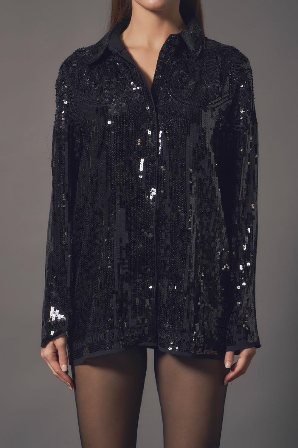 Endless Rose Sequins Dress Shirt BLACK